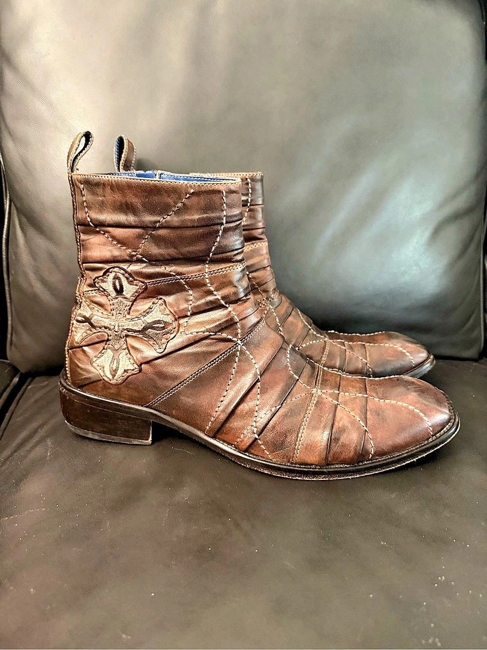 Mark Nason Rock Lives Men’s Leather Dragon Cross Boots 9.5 Zip Made In Italy199